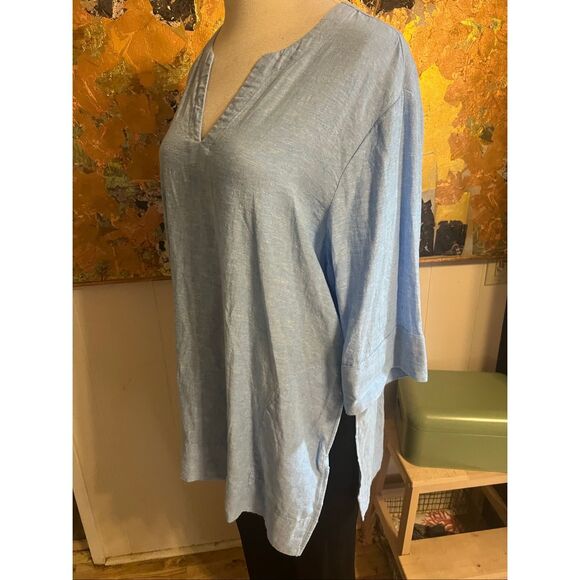 Lands' End Womens Linen Split Neck Tunic Soft Blue Linen 18 - Picture 7 of 9